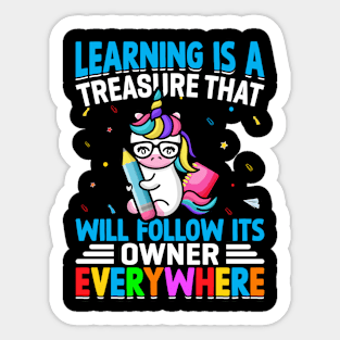 Learning Is A Treasure That Will Follow Its Owner Everywhere - Back to School Sticker